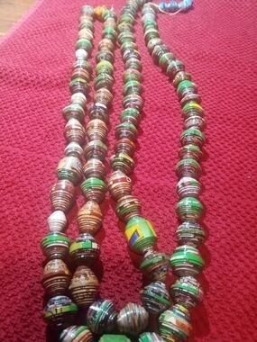 African Handmade Multicolor Paper Bead Necklace - Sustainable Women Jewelry